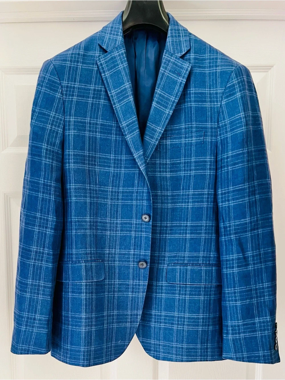 Linen, Ralph Lauren Blue Windowpane Plaid Blazer